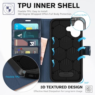 Foto 5 | Foto 5 | Funda Tipo Cartera Tucch Para Iphone 16 De 6.1 Pulgadas Con Función Atril, Color Azul Y Marrón - Venta Internacional.