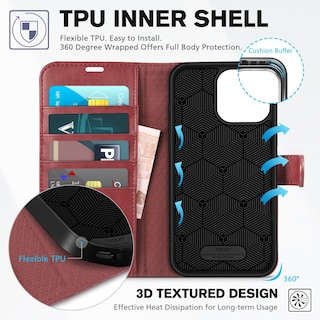 Foto 5 | Foto 5 | Funda Tipo Cartera Tucch Para Iphone 16 Pro Max Rfid De Piel Sintética, Color Rojo Oscuro - Venta Internacional.