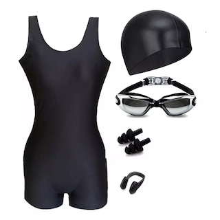 Foto 1 | Foto 1 | Traje De Baño Deportivo Mujer Natación Lycra+gorra Y Goggles Talla: L Eo Safe Imports Esi-18092 Negro
