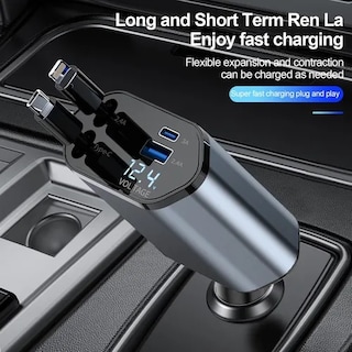Foto 2 | Foto 2 | Cargador Con Entrada para IOS & Android tipo C Dual Para Auto Con Cables Retractiles