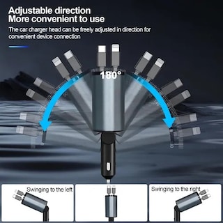 Foto 3 | Foto 3 | Cargador Con Entrada para IOS & Android tipo C Dual Para Auto Con Cables Retractiles