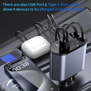 Foto 4 | Foto 4 | Cargador Con Entrada para IOS & Android tipo C Dual Para Auto Con Cables Retractiles