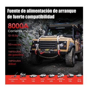 Foto 3 | Foto 3 | Arrancador De Baterias 8000a Cargador Coche Inflador 150psi Roko Negro