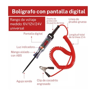 Foto 4 | Foto 4 | Probador De Corriente Automotriz Bolígrafo 6v-12v-24v Negro Con Rojo Belug