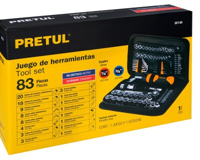Foto 3 | Foto 3 | Juego de Herramientas para Auto Dados Pretul Set-85 color Negro Incluye 83 Piezas