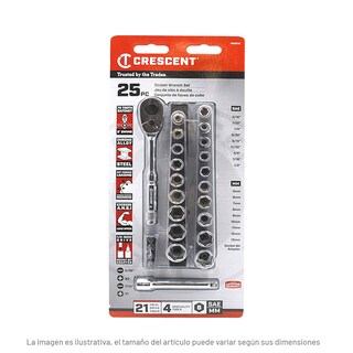 Foto 1 | Foto 1 | Dados SAE-mm con Matraca Crescent 1/4 Plg 25 Piezas
