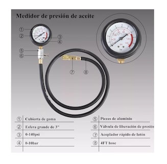 Foto 5 | Foto 5 | Kit De Manómetro Para Medir La Presión De Aceite Del Motor Estuche Rojo Herramientas Negras
