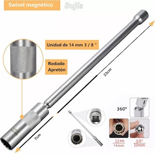 Foto 3 | Foto 3 | Dado Magnético Saca Bujías 3/8 Con Extension 360° 14mm Eo Safe Imports Esi-13675 Plata
