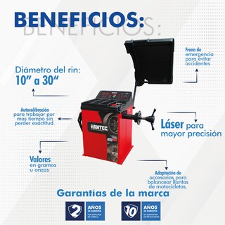 Foto 6 | Foto 6 | Balanceadora Láser Hantec HTCB808L color Rojo para Llantas de Autos y Camionetas de 10 a 30 \