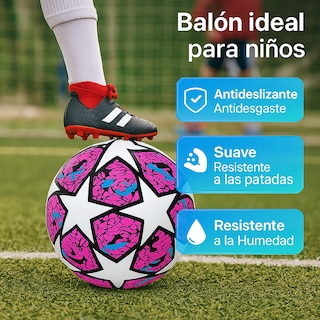 Foto 7 | Foto 7 | Balón de Fútbol Soccer Rosa No.5 Termosellado Estilo Champions con Diseño de Estrellas + Accesorios (Bomba)