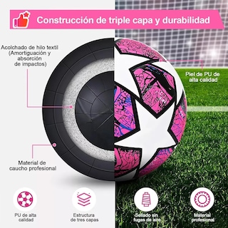 Foto 8 | Foto 8 | Balón de Fútbol Soccer Rosa No.5 Termosellado Estilo Champions con Diseño de Estrellas + Accesorios (Bomba)