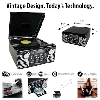 Foto 4 | Foto 4 | Tocadiscos Bluetooth Victrola 50's Retro Con Altavoces Negro - Venta Internacional.