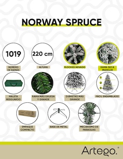 Foto 4 | Foto 4 | Árbol de Navidad Nevado Artego Norway Spruce color Verde 220 CM con Ramas Secas