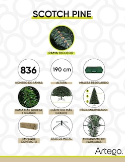 Foto 4 | Foto 4 | Árbol De Navidad Scoth Pine Frondoso Rama Bicolor Pino Navideño Christmas Tree 190 Cm + Maleta Transportadora Artego