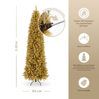 Foto 4 | Foto 4 | Árbol De Navidad Esquimal Pino Tipo Lápiz 2.20m Dorado