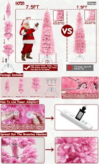 Foto 2 | Foto 2 | Árbol De Navidad Turnmeon Rosa Preiluminado De 7.5 Pies Con 300 Luces Led - Venta Internacional.
