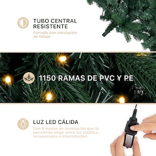 Foto 3 | Foto 3 | Árbol De Navidad Esquimal Pino Verde 2.20m Con Luces Led De 8 Modos De Iluminación