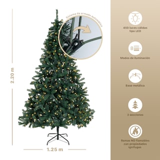 Foto 4 | Foto 4 | Árbol De Navidad Esquimal Pino Verde 2.20m Con Luces Led De 8 Modos De Iluminación