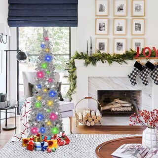 Foto 2 | Foto 2 | Árbol de Navidad Desplegable con Luces LED y Oropel Plateado de 1.5 m - Venta Internacional