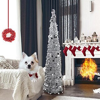 Foto 6 | Foto 6 | Árbol De Navidad Aytai Plegable, 150 Cm, Oropel Plateado - Venta Internacional.