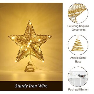 Foto 3 | Foto 3 | Decoración Para Árbol De Navidad Con Forma De Estrella De Lewondr, Con Luces Y Lentejuelas, Color Do - Venta Internacional.