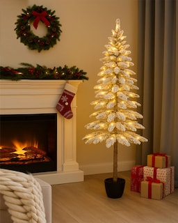 Foto 4 | Foto 4 | Árbol De Navidad Premium Nevado Con Luces Led Y Maceta 1.80 M X 22 Cm – Slim Moderno Y Elegante Kyuden Home