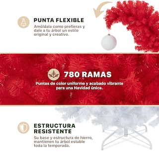 Foto 3 | Foto 3 | Árbol De Navidad Punta Flexible Esquimal Pino Rojo Y Blanco 1.50m Con 780 Ramas Y Esfera Escarchada