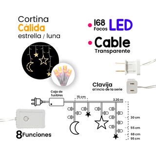 Foto 2 | Foto 2 | Cortina Navideña Luna/estrellas Cálida Navicolors 168 Focos 2.6 Mt Paquete 3 Pz