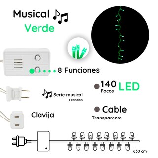Foto 2 | Foto 2 | Serie Navideña Musical Luz Led Verde Navicolors 140 Focos Paquete 6 Pz
