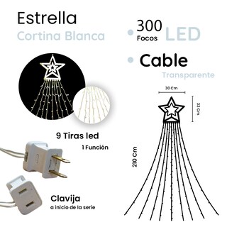 Foto 2 | Foto 2 | Estrella Navideña con Cortina Serie de 300 Luces Led Luz Blanca 2.10 mts
