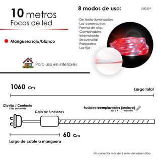 Foto 2 | Foto 2 | Serie Manguera Navideña Caramelo Luz Led Roja Y Blanca 10mts