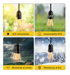Foto 4 | Foto 4 | Guirnalda De Luces 24 Focos Exterior Led Impermeable 14.6m Negro