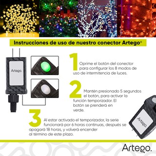 Foto 8 | Foto 8 | Luces Serie 200 Led Color Luz Blanca Color Cable Transparente Artego Interior Exterior Decoración Navidad Árbol Navidad