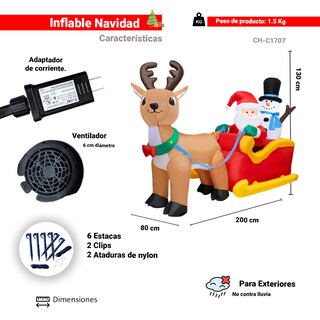 Foto 2 | Foto 2 | Inflable Navideño Trineo con Santa Tirado Por Reno Poliéster Pu Alta Resistencia Iluminación Led
