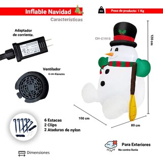 Foto 2 | Foto 2 | Inflable Navideño Muñeco de Nieve Sonriente Importadora La Merced con Iluminación Led