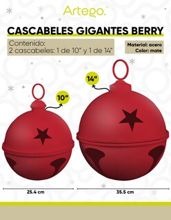 Foto 3 | Foto 3 | Cascabeles Navideños Gigantes Berry Set 2 Piezas Metal Pie De Árbol Centro De Mesa Decoración Navidad Huge Christmas