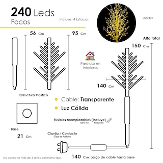 Foto 2 | Foto 2 | Arbol Decorativo Luz Led 240 Luces Adorno Navideño 1.50 Mts
