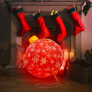 Foto 5 | Foto 5 | Esfera Gigante Navideña De Tela Con Luces Led 77cm Base Metal Color Rojo