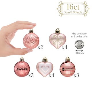 Foto 3 | Foto 3 | Adornos Navideños Valery Madelyn En Forma De Corazón, 5 Cm, 16 Unidades, Oro Rosa - Venta Internacional.