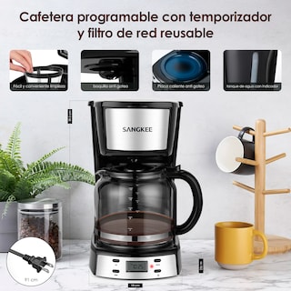Foto 7 | Foto 7 | Cafetera de Goteo Programable Sangkee K10152 color Negro con Filtro Permanente