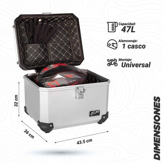 Foto 2 | Foto 2 | Caja Portaequipajes para Motocicleta Kinlley 47l con Respaldo y Forro Universal Plata