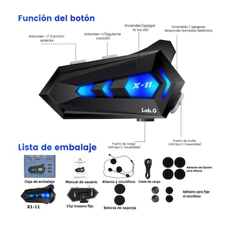 Foto 4 | Foto 4 | Audífonos Para Casco De Motos Bluetooth 5.3 Ip67 Impermeable Lab.g, Negro