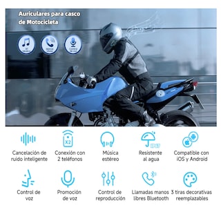 Foto 5 | Foto 5 | Audífonos Para Casco De Motos Bluetooth 5.0 Impermeables Ip67 Belug, Negro Lineo Azul