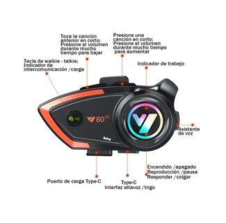 Foto 4 | Foto 4 | Intercomunicador Audífonos Para Casco De Motos Bluetooth Y80 Negro Y Rojo