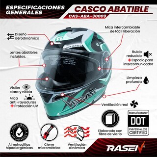 Foto 2 | Foto 2 | Casco Abatible Deportivo Para Moto Rasen Gris Con Verde Y Negro