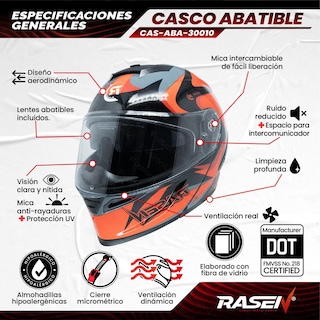 Foto 2 | Foto 2 | Casco Abatible Deportivo Para Moto Rasen Gris Con Rojo Y Negro