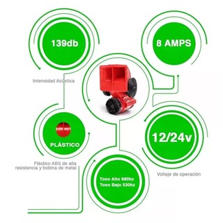 Foto 3 | Foto 3 | Claxon Corneta Bocina Tono Tren Uso Rudo Súper Potente F1 Eo Safe Imports Esi-4330-1 Rojo