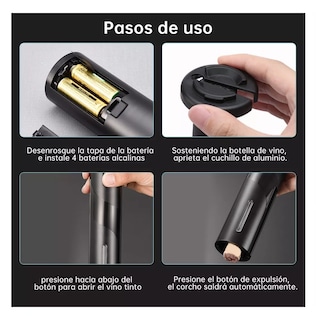 Foto 4 | Foto 4 | Sacacorchos Eléctrico Para Vino 7 En 1 Juego De Destapador Negro