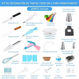 Foto 4 | Foto 4 | Kit De Picos/boquillas Kit De Decoración De Pasteles Lab.g 269pzs Azul Blanco