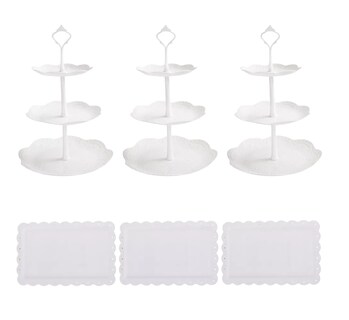 Foto 1 | Foto 1 | Kit Para Base Para Cupcake Y Postre Mesa De Dulce Exhibidore 3 Pzs Blanco Redondo Cuadrado